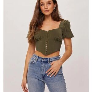 Olive Green Puff Sleeve Crop Top
